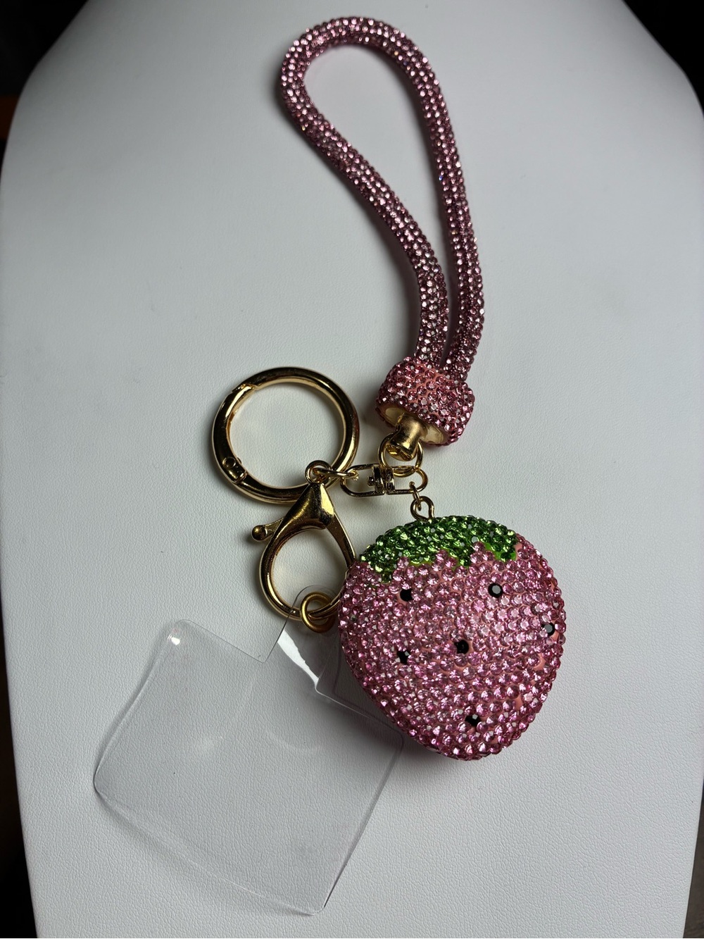 Pink Crystal Strawberry Charm Phone Lanyard Purse Charm